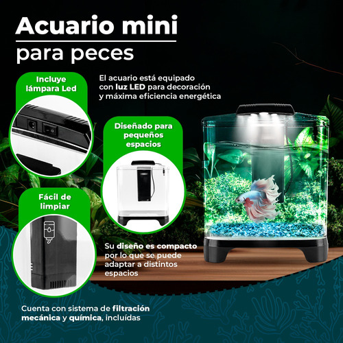 Lomas Acuario Mini 6 Lts Acrilico Filtro Interno Luz Led.