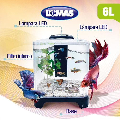 Lomas Acuario Mini 6 Lts Acrilico Filtro Interno Luz Led.