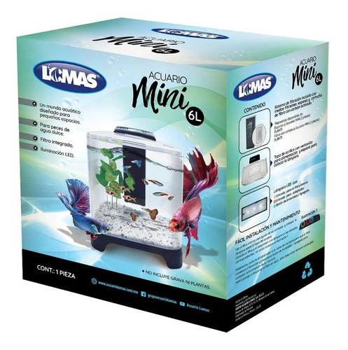 Lomas Acuario Mini 6 Lts Acrilico Filtro Interno Luz Led.