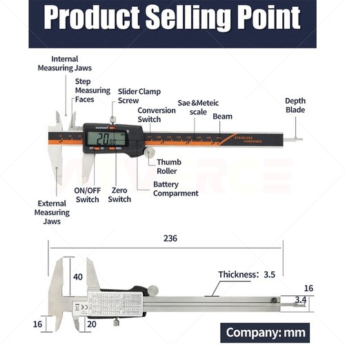 Calibrador Vernier Digital Lcd Pie Rey 15cm Acero Inoxidable Atverce VC 1.