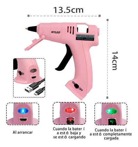 Pistola De Silicona Eléctrica E Inalámbrica Con Usb rosa.
