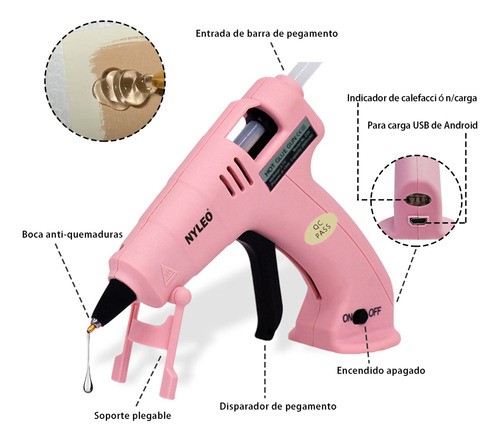 Pistola De Silicona Eléctrica E Inalámbrica Con Usb rosa.