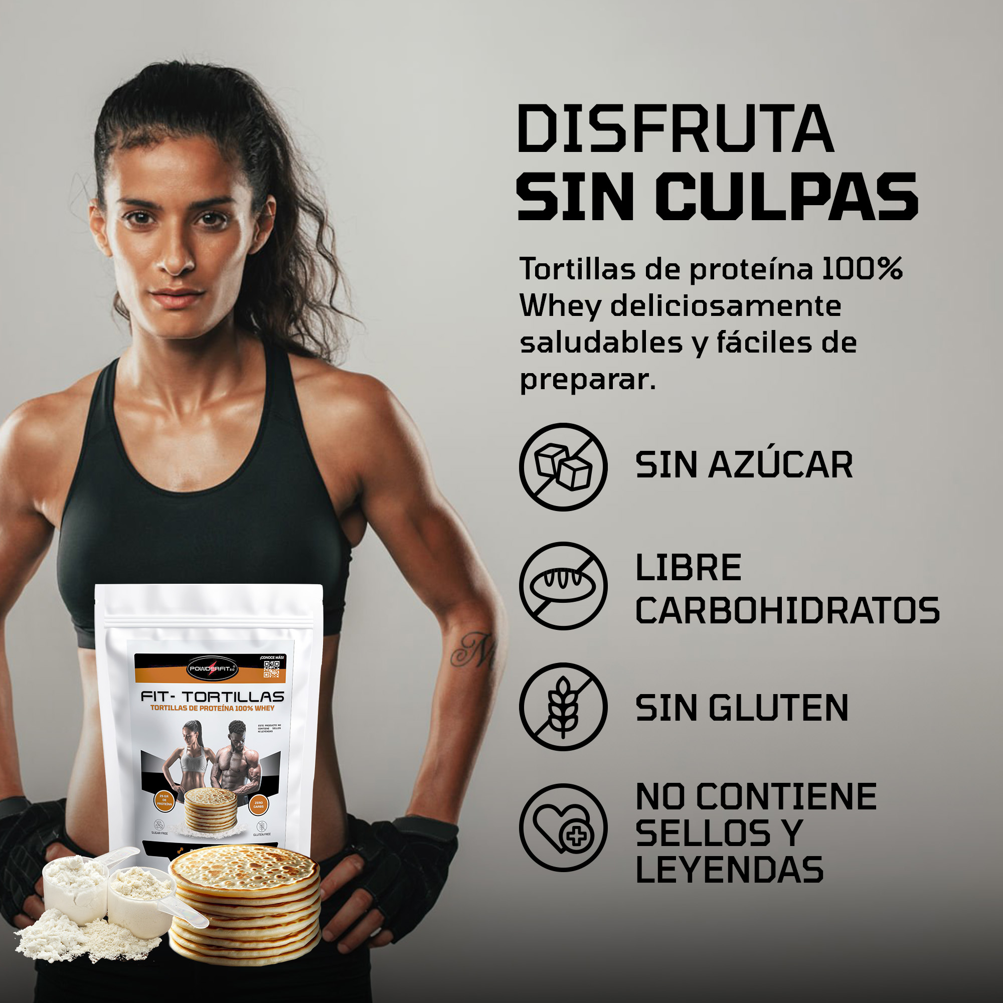 POWDER FIT | Mix para Tortillas de Proteina Fit-Tortilla | 100% Whey Protein | Sin Azucar - Sin Carbohidratos - Gluten Free | Snacks Saludables | Ideal para Dieta Keto y Gente Fit | Bolsa 1Kg/2.2 lb.