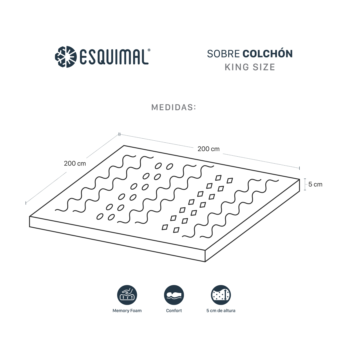 Colchoneta King Size de Memory Foam Cubre Colchón Topper con 7 Zonas de Confort Sobrecolchón Lavanda ESQUIMAL.