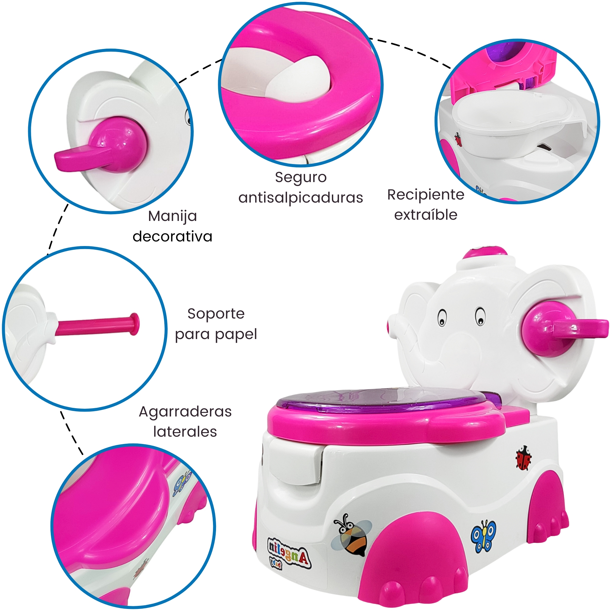 Baño Entrenador Musical para Niño Niña Dispensador de Papel  - Rosa.