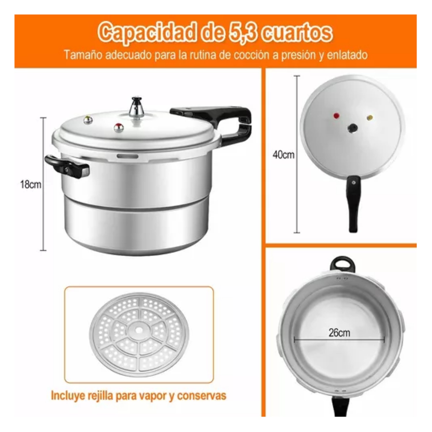 Olla De Presion Aluminio 9l Compatible Estufa De Inducción.