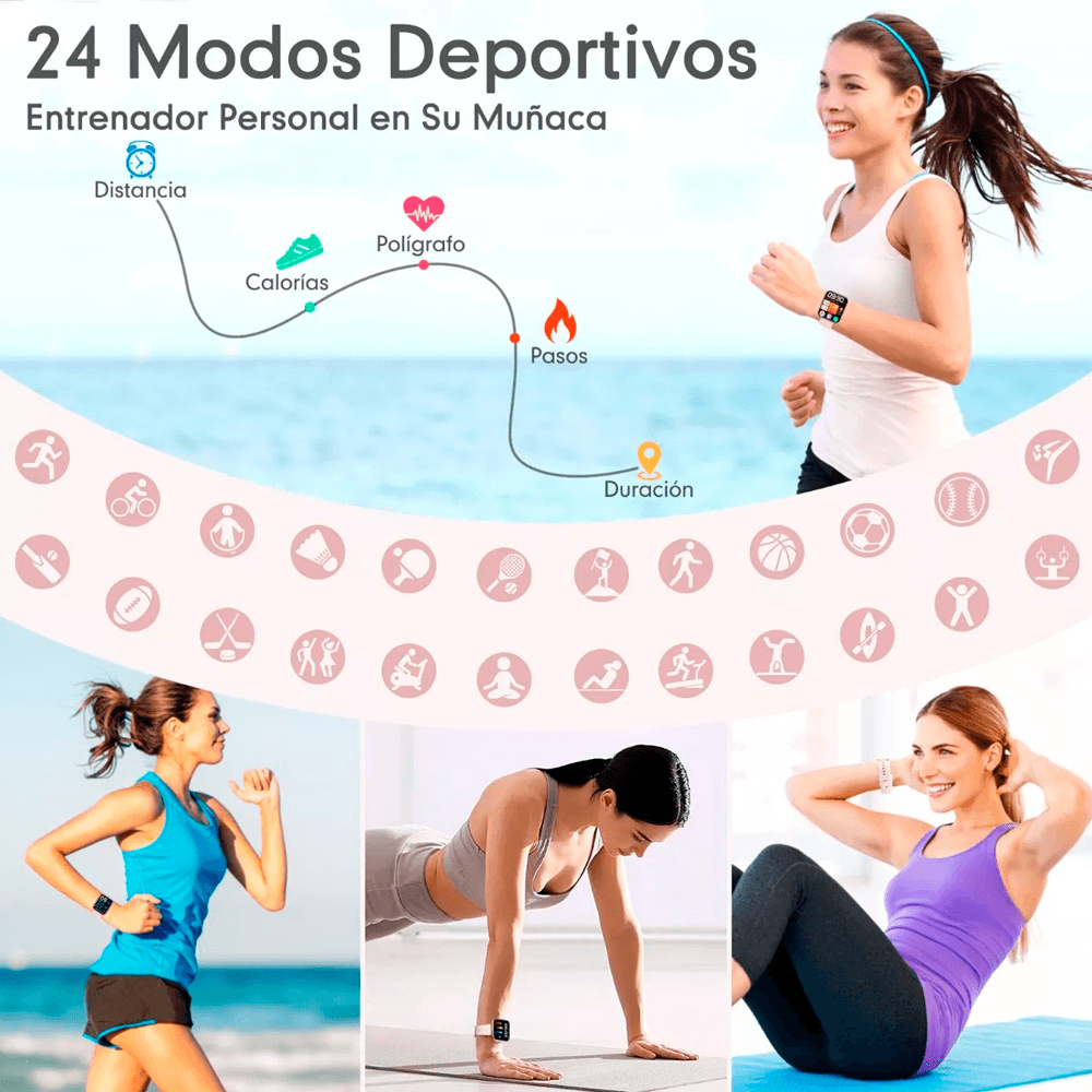 Reloj Inteligente Para Damas Smartwatch Pantalla Tactil Mas Audífonos 1 Hora Bluetooth Inalámbricos Wireless In-ear Aerbuds.