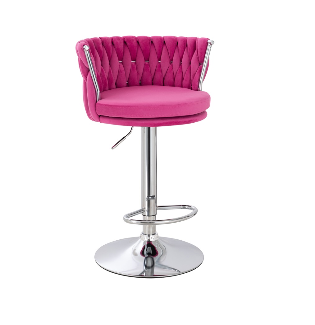 Banco para Barra Euroluce EL-19172 CH en tela Rosa terciopelo base cromada