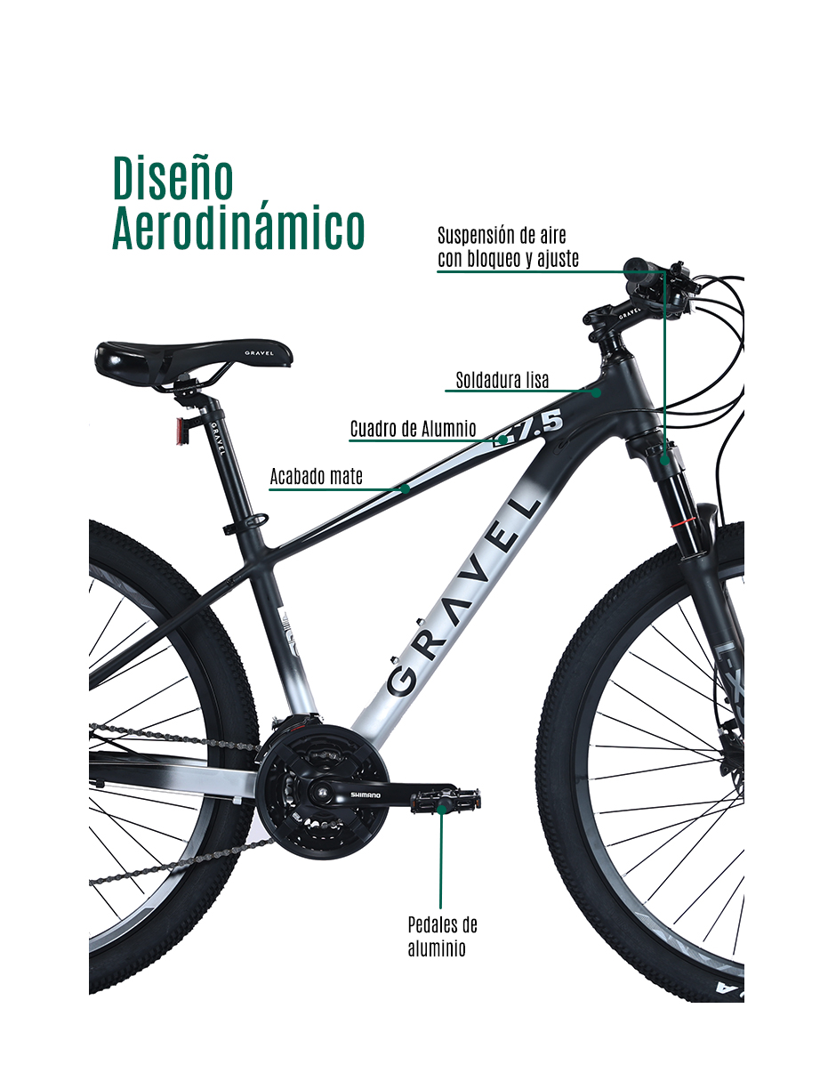 BICICLETA MTB ANDES R27.5 24V NEGRO/ PLATA L 19.