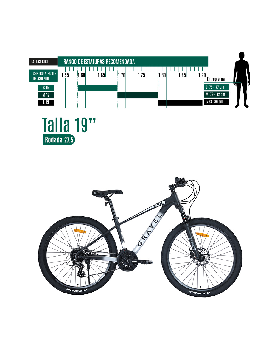 BICICLETA MTB ANDES R27.5 24V NEGRO/ PLATA L 19.