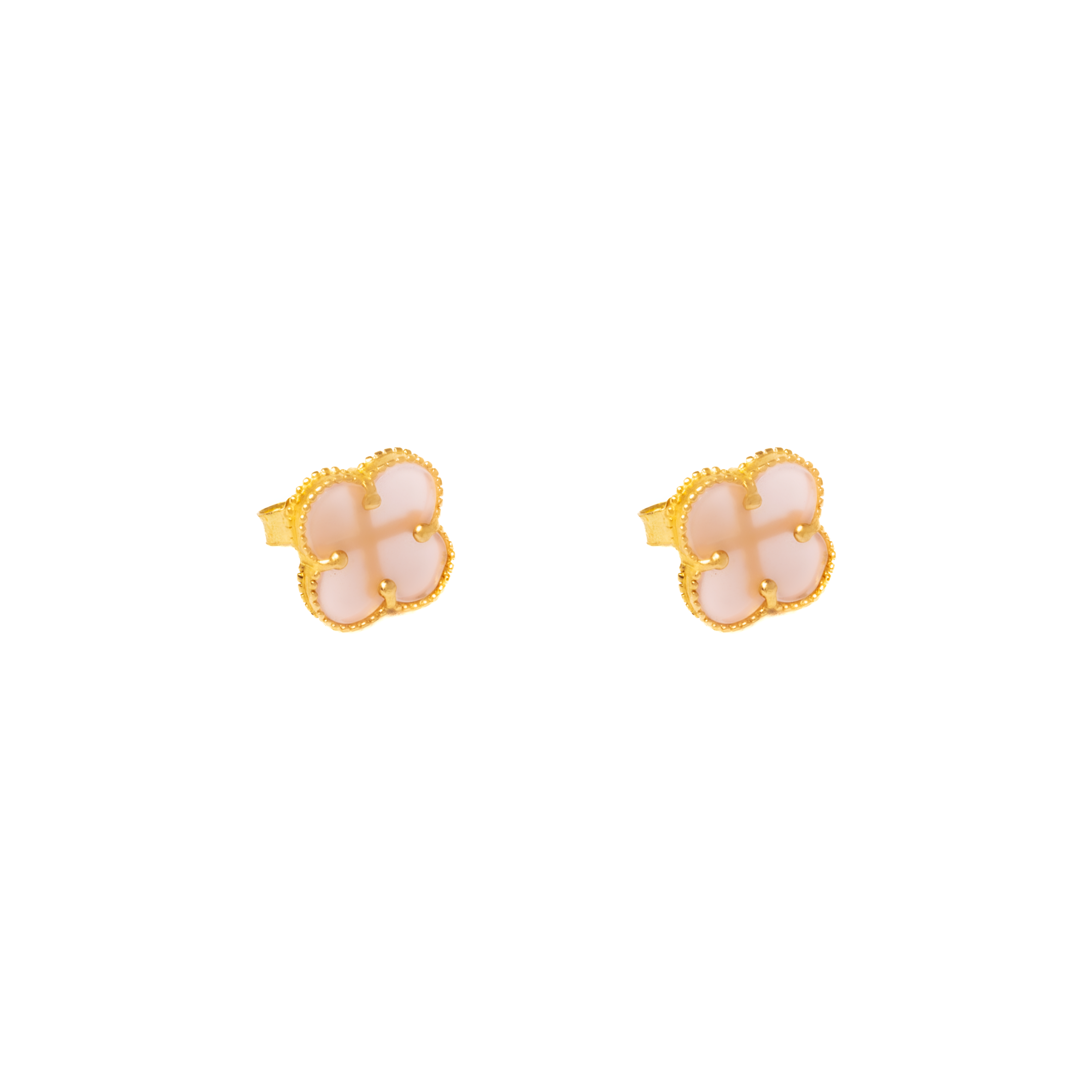 Aretes Trébol Rosa Traslúcido Oro 10 Kilates. Oro Fino Joyería..