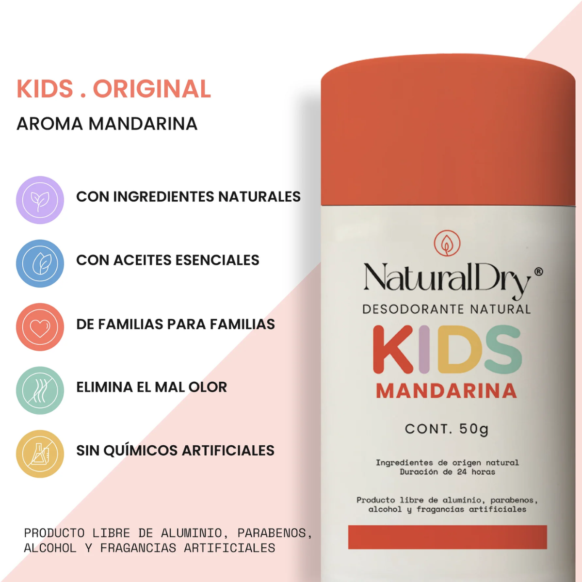 3 desodorantes niños en barra NaturalDry Kids mandarina