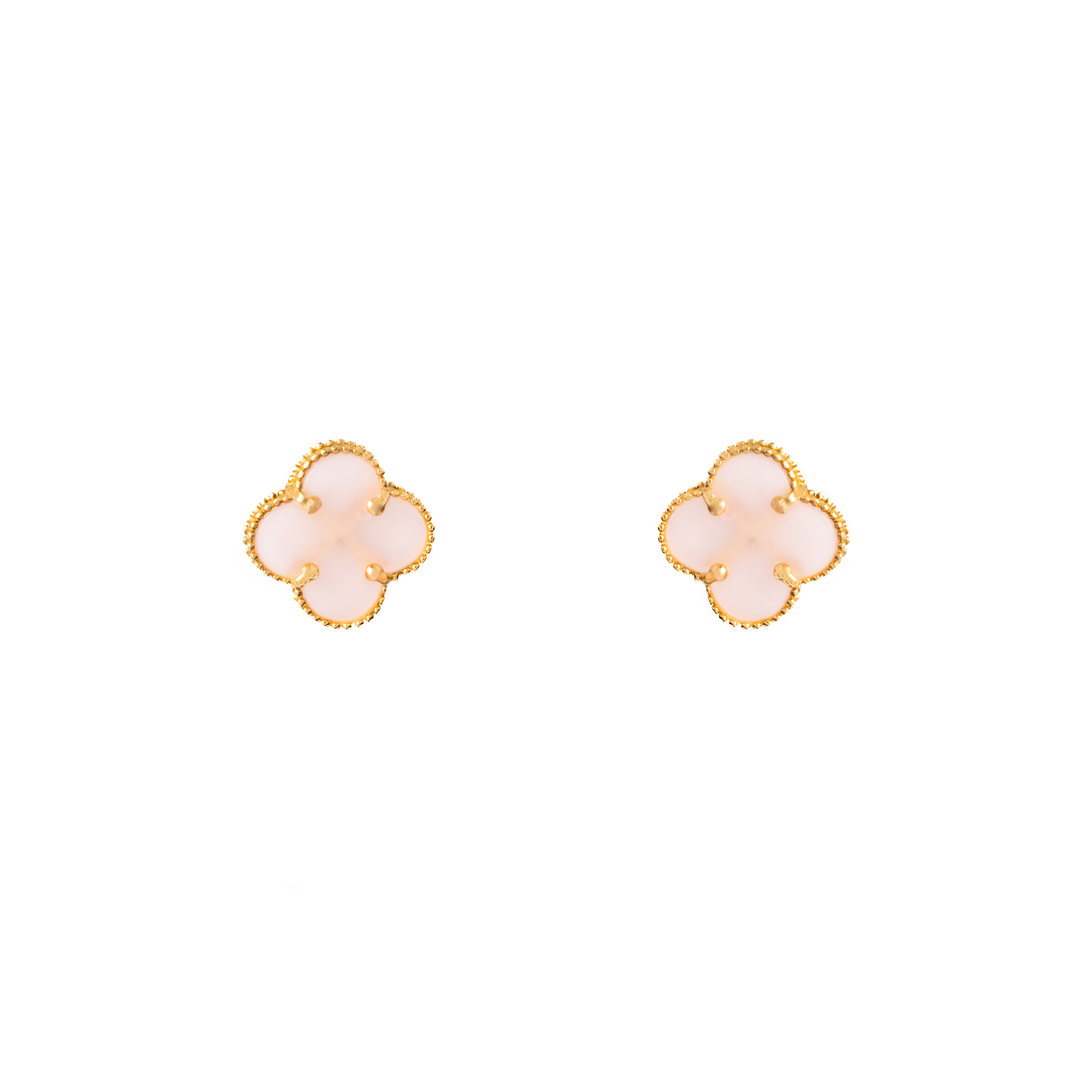 Aretes Trébol Rosa Traslúcido Oro 10 Kilates. Oro Fino Joyería..