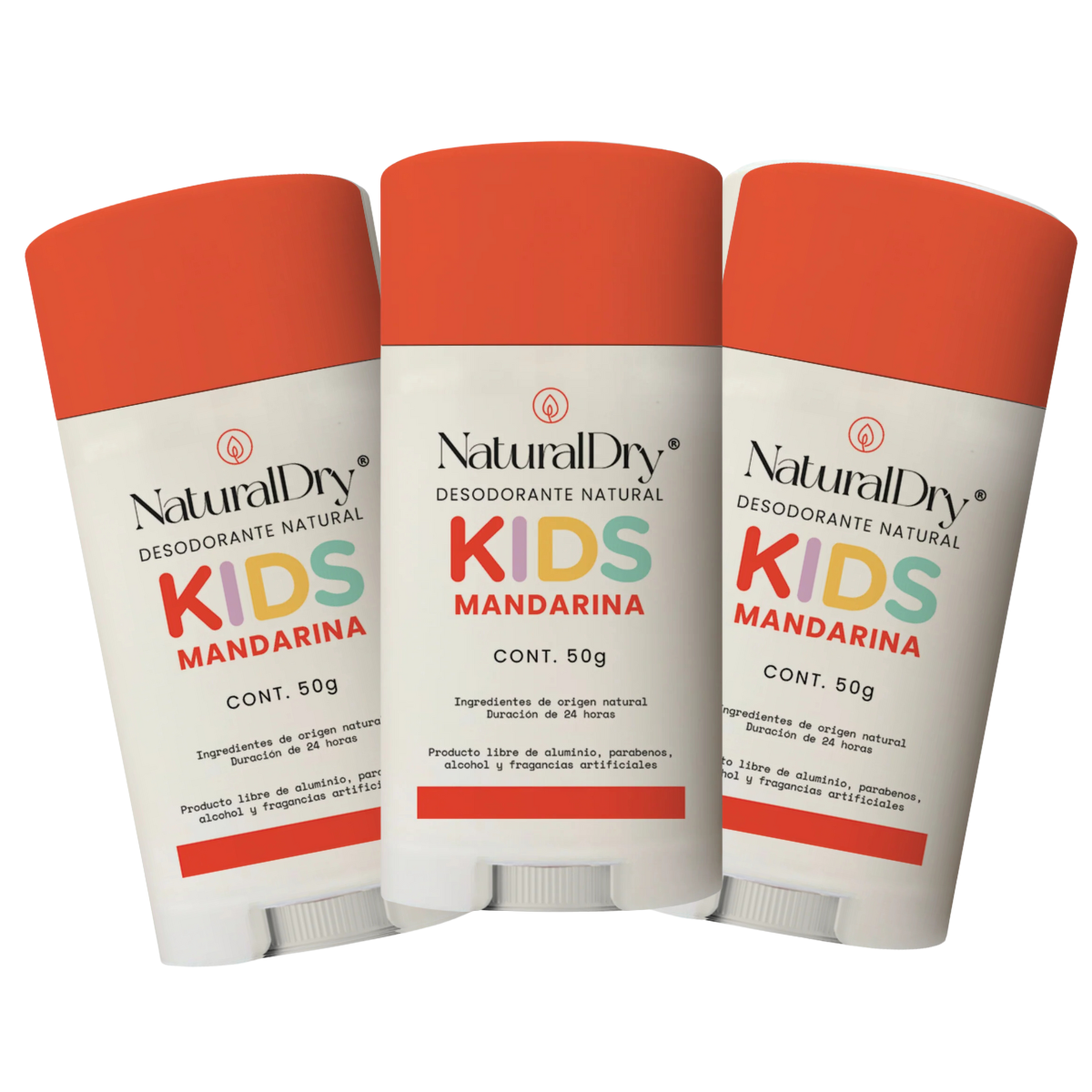 3 desodorantes niños en barra NaturalDry Kids mandarina