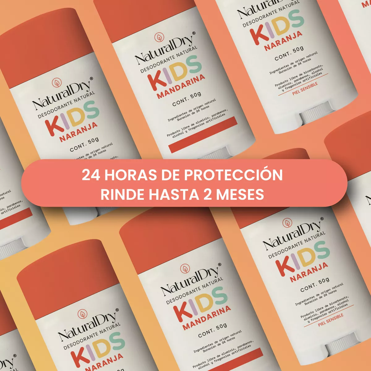 3 desodorantes niños en barra NaturalDry Kids mandarina