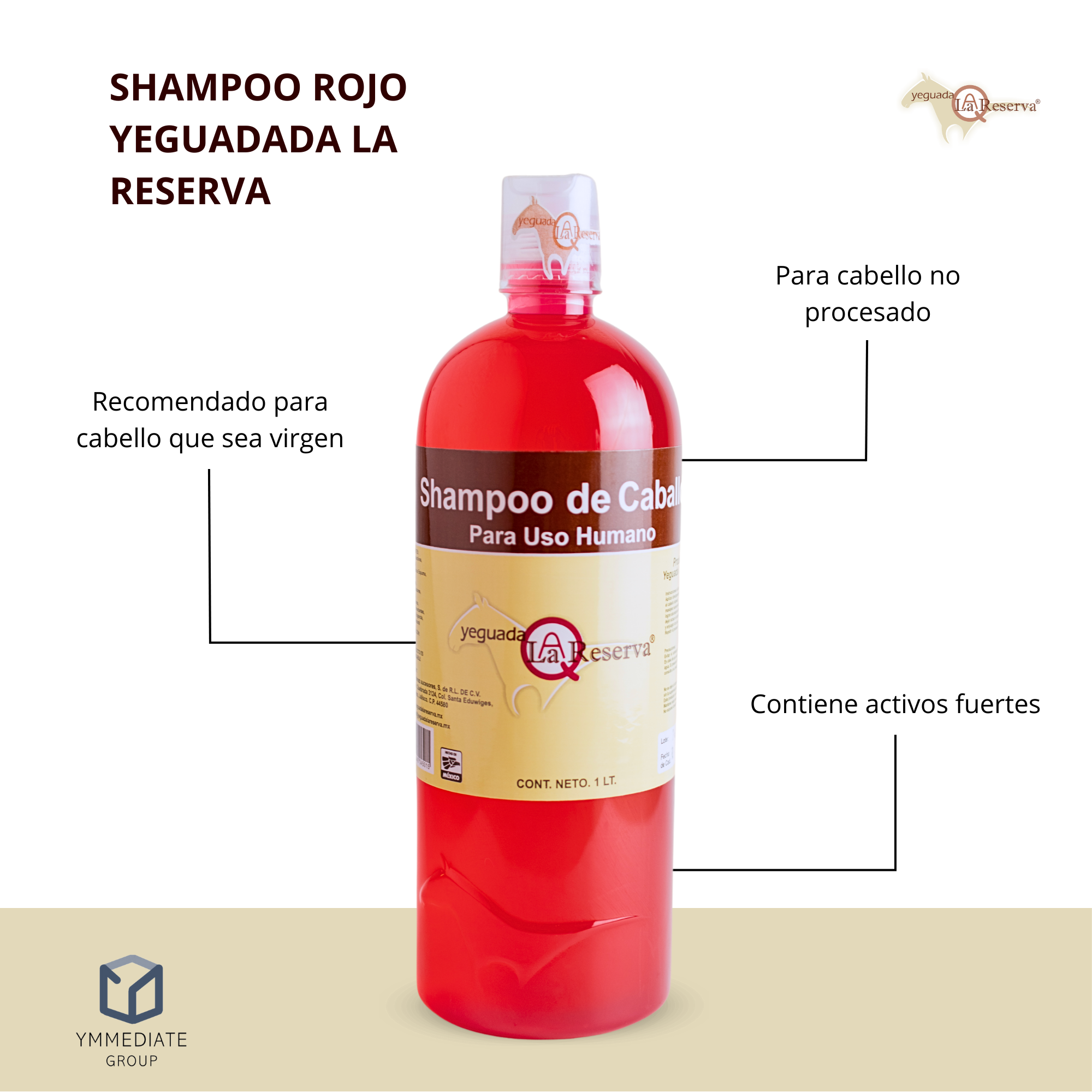 Shampoo de Caballo para Uso Humano, Yeguada la Reserva Presentaciones Verde, Rojo y Negro  Estimula el Crecimiento, Fortalecimiento y Brillo 1 L (12 Botellas Combinadas)