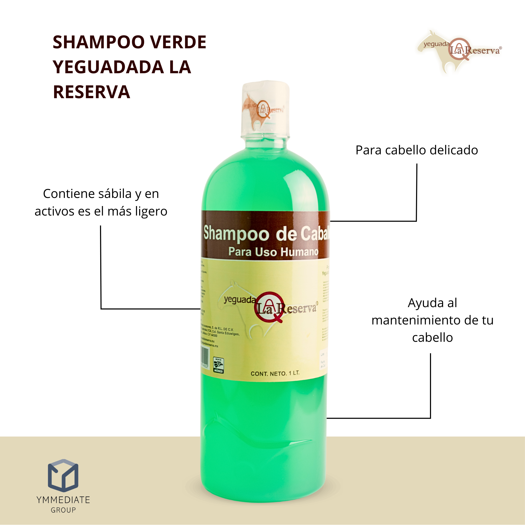 Shampoo de Caballo para Uso Humano, Yeguada la Reserva Presentaciones Verde, Rojo y Negro  Estimula el Crecimiento, Fortalecimiento y Brillo 1 L (12 Botellas Combinadas)