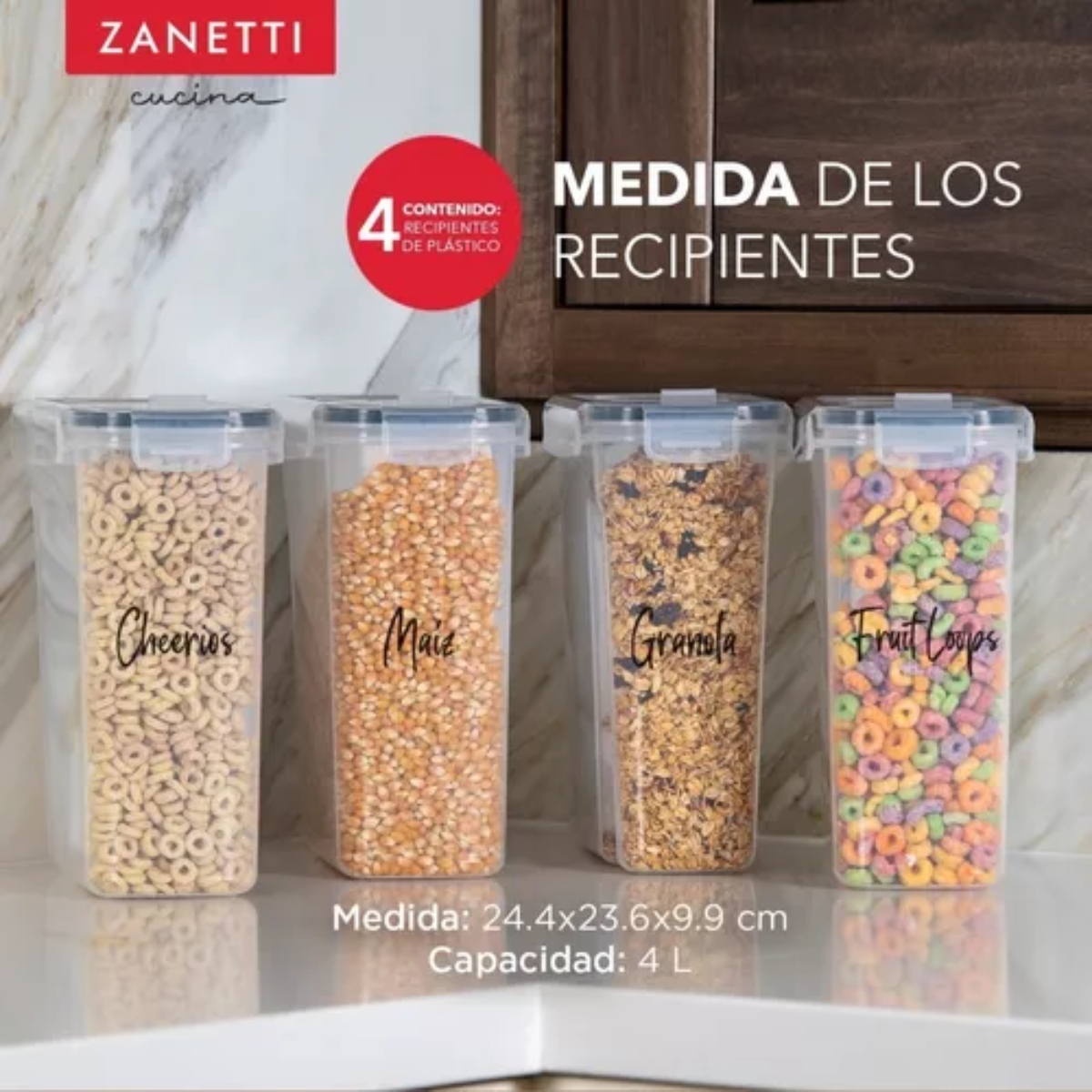 Recipientes De Plástico Para Cereal - Zanetti - 4 Unidades.