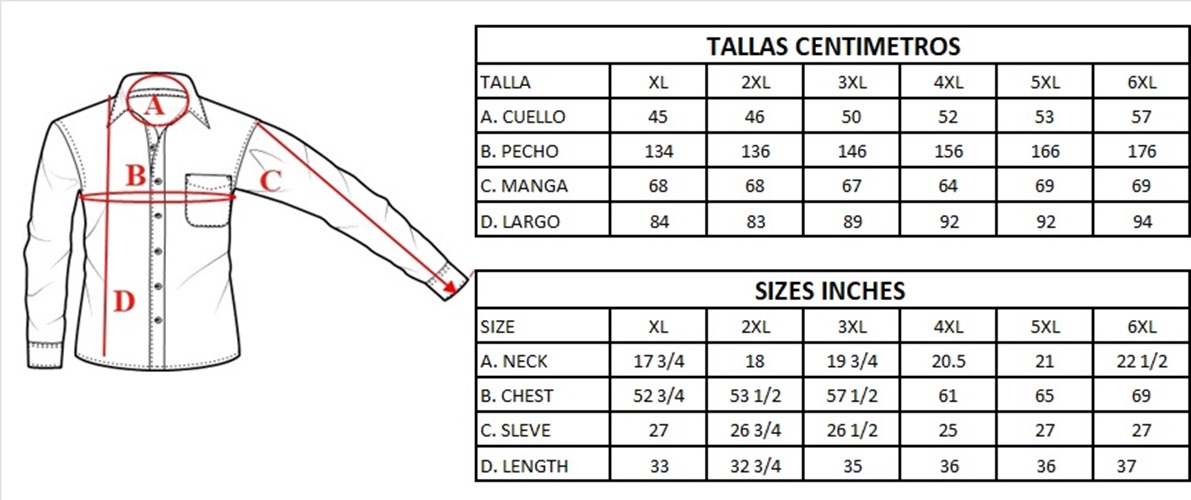 Camisa Tallas Extra Grande Caballero XL A 6XL Big Kong 346-A