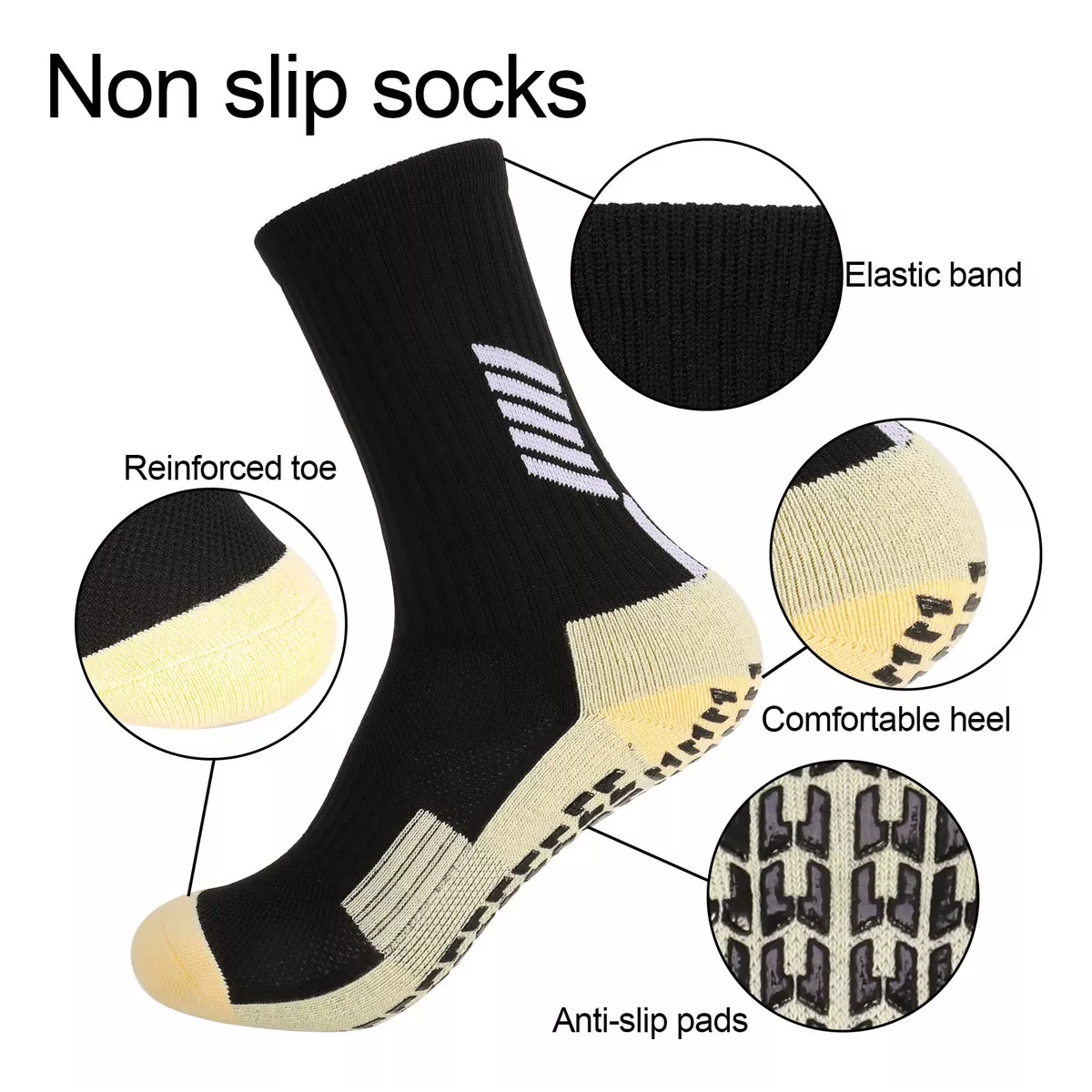 Set 2 Par Calcetines Antideslizantes Con Espinilleras Para Fútbol Negro.