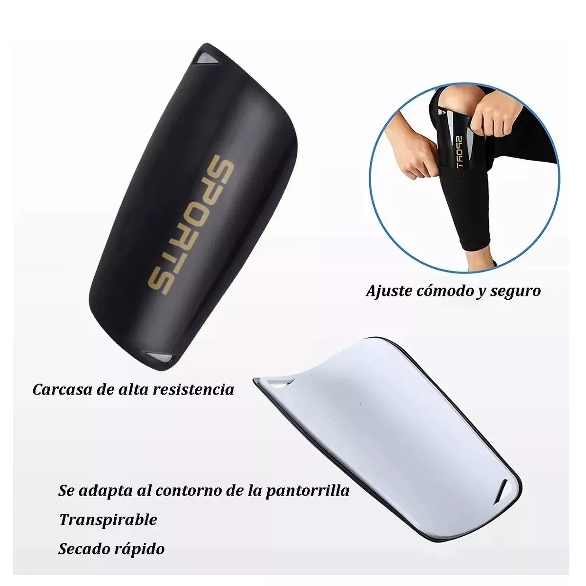 Set 2 Par Calcetines Antideslizantes Con Espinilleras Para Fútbol Negro.