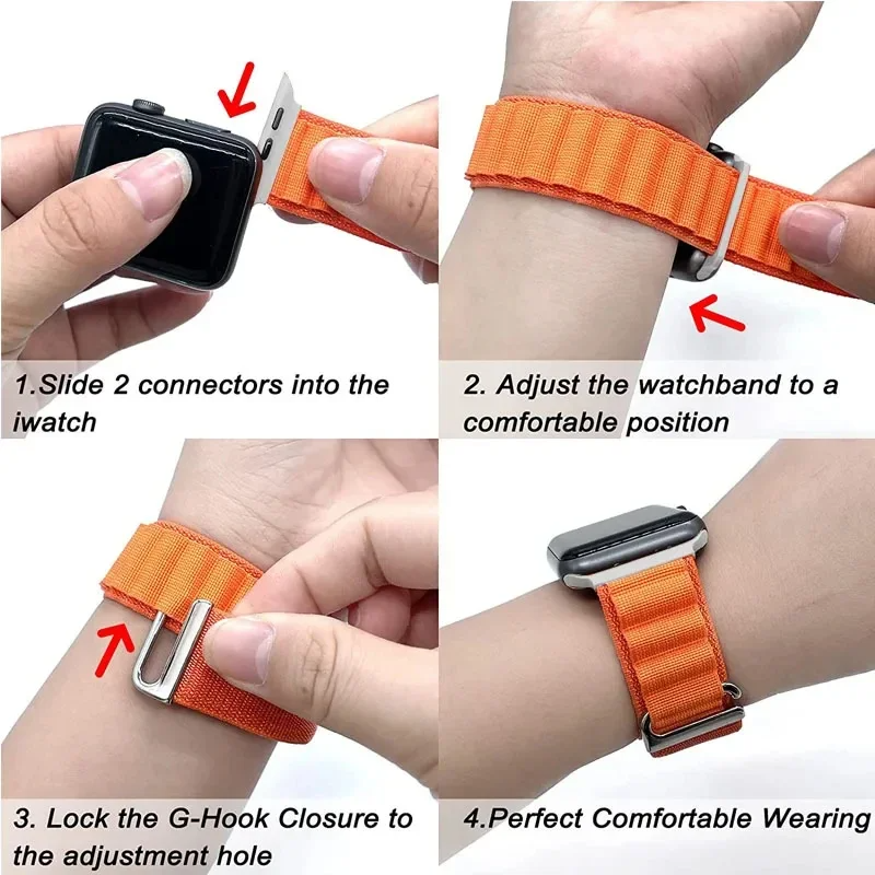 Correa Alpine Loop para Apple Watch, pulsera ajustable de 49mm, 45mm, 44mm, Compatible con iWatch Ultra, Color Naranja.