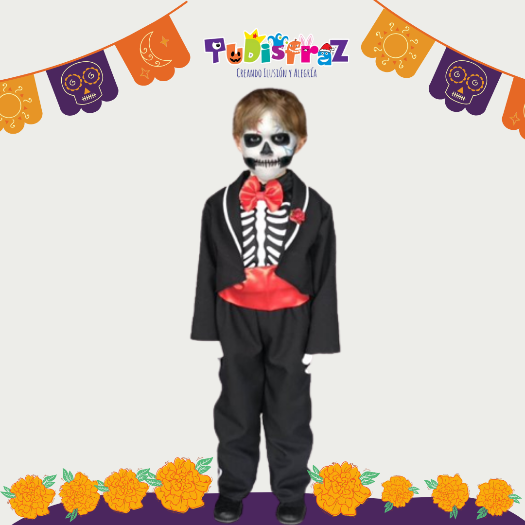 Disfraz de Catrin con Sombrero - Disfraces de Halloween y Día de Muertos - Traje de Catrín Esqueleto.