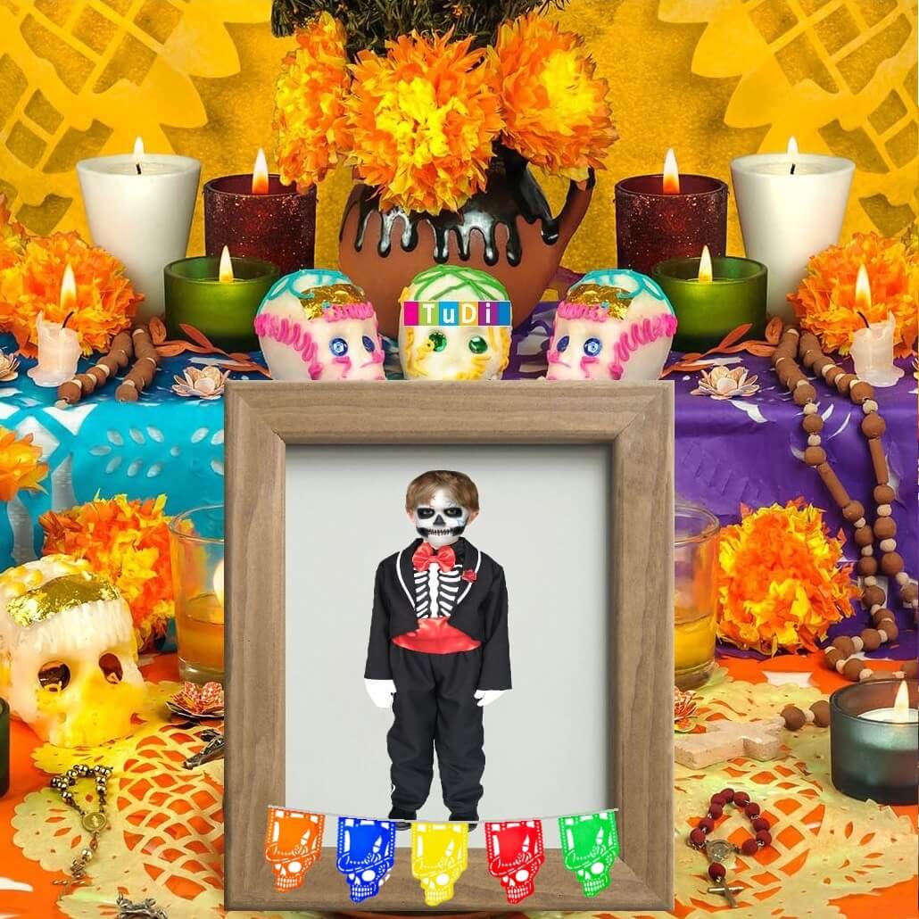 Disfraz de Catrin con Sombrero - Disfraces de Halloween y Día de Muertos - Traje de Catrín Esqueleto.