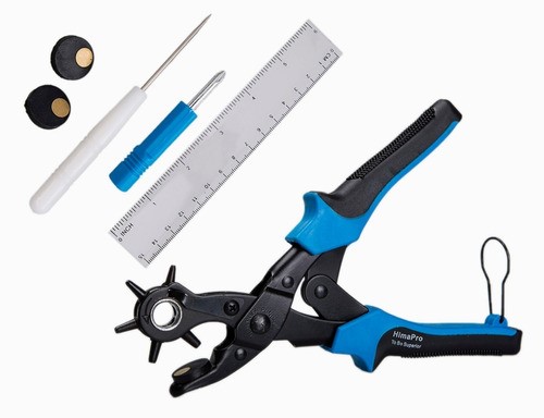 Kit Pinza Sacabocados Ojilladora Perforadora Para Cinturón azul negro.