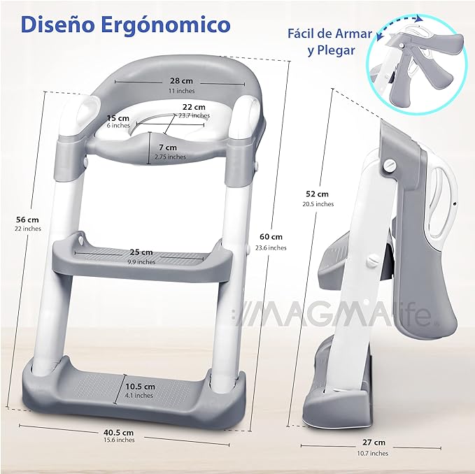 A MAGMALIFE Baño Entrenador, Asiento Entrenador para Baño con Escalera Antideslizante, Taburete Plegable Infantil para Taza de Baño, Fácil de Guardar, Asiento Ergonómico, Edad de 2 a 5 Años.