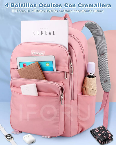Mochila Escolar Viaje Bolsa De Mujer Mochilas Para Laptop 15.6 Inch Rosa IFORU 30 L.