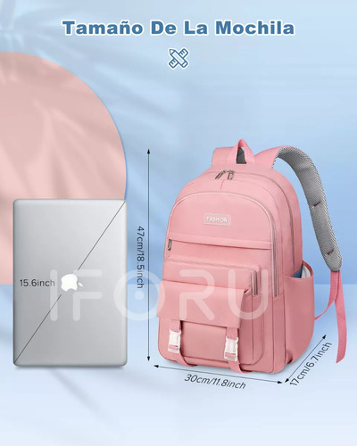 Mochila Escolar Viaje Bolsa De Mujer Mochilas Para Laptop 15.6 Inch Rosa IFORU 30 L.