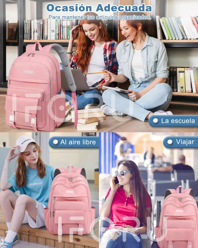 Mochila Escolar Viaje Bolsa De Mujer Mochilas Para Laptop 15.6 Inch Rosa IFORU 30 L.