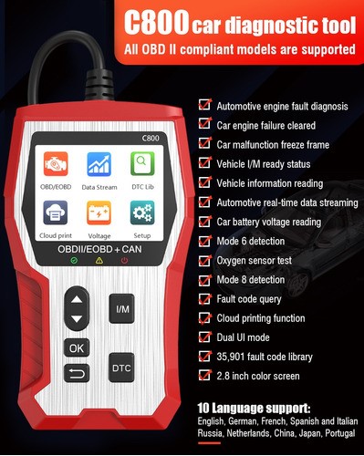 Escaner Multifuncional Automotriz Obd2 36100 Códigos Avería rojo plata.