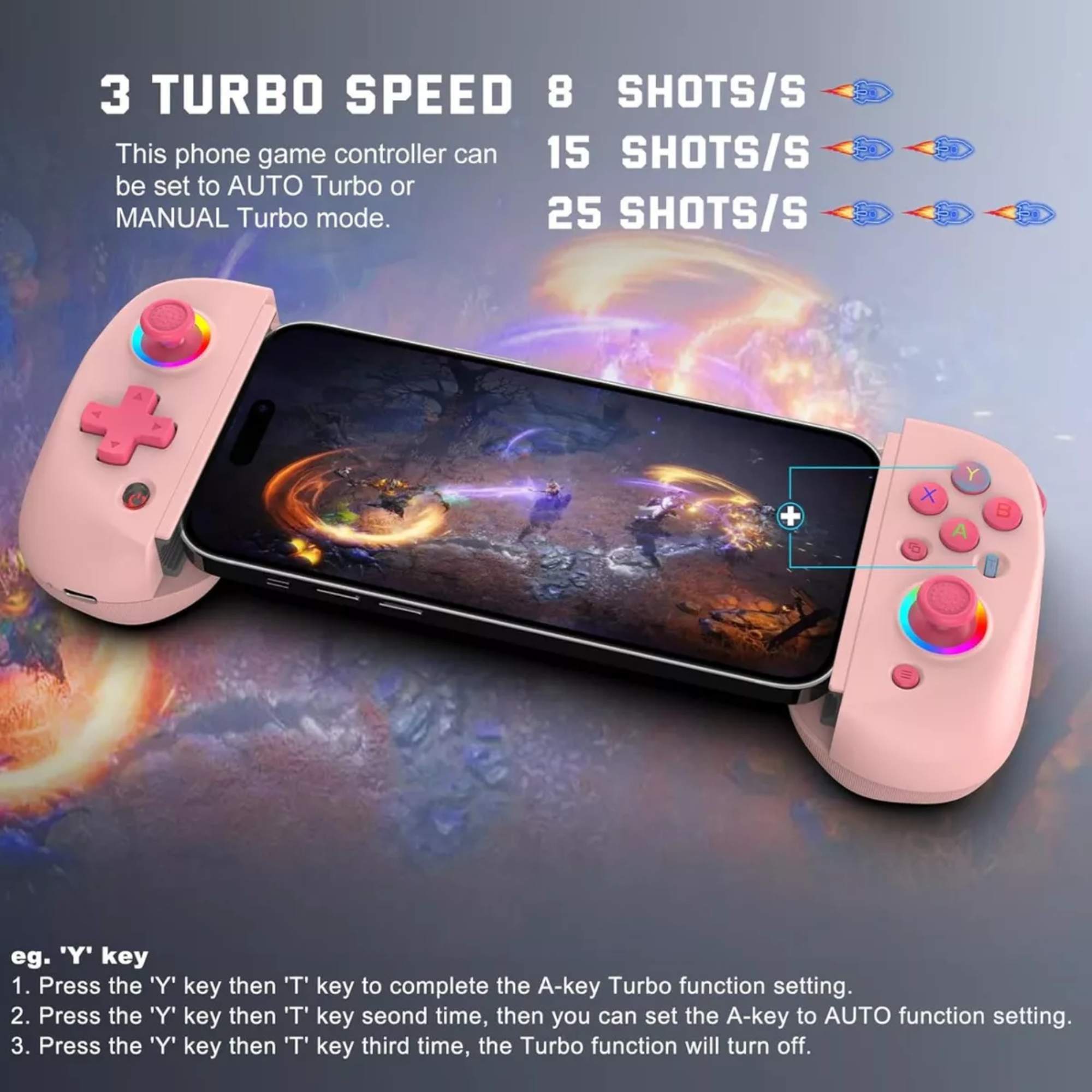 Control Gamepad Bsp D8 Joystick Rgb Hall Effect  Compatible Con iPhone, Android, Nintendo, Ps3, Ps4, Ps5,Color Rosa
