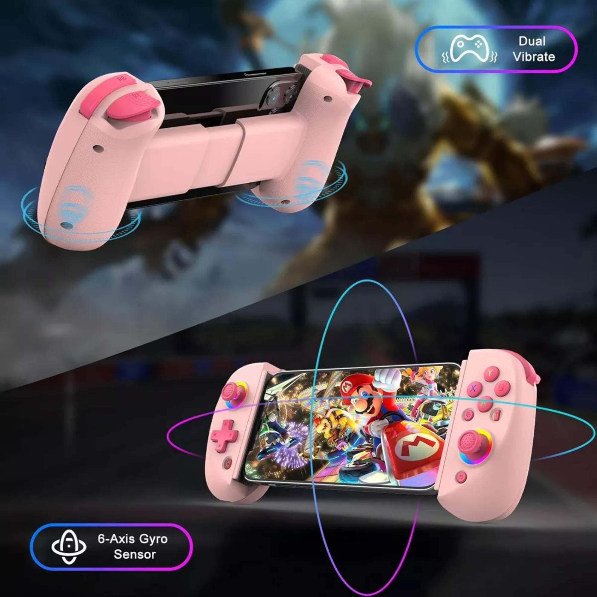 Control Gamepad Bsp D8 Joystick Rgb Hall Effect  Compatible Con iPhone, Android, Nintendo, Ps3, Ps4, Ps5,Color Rosa