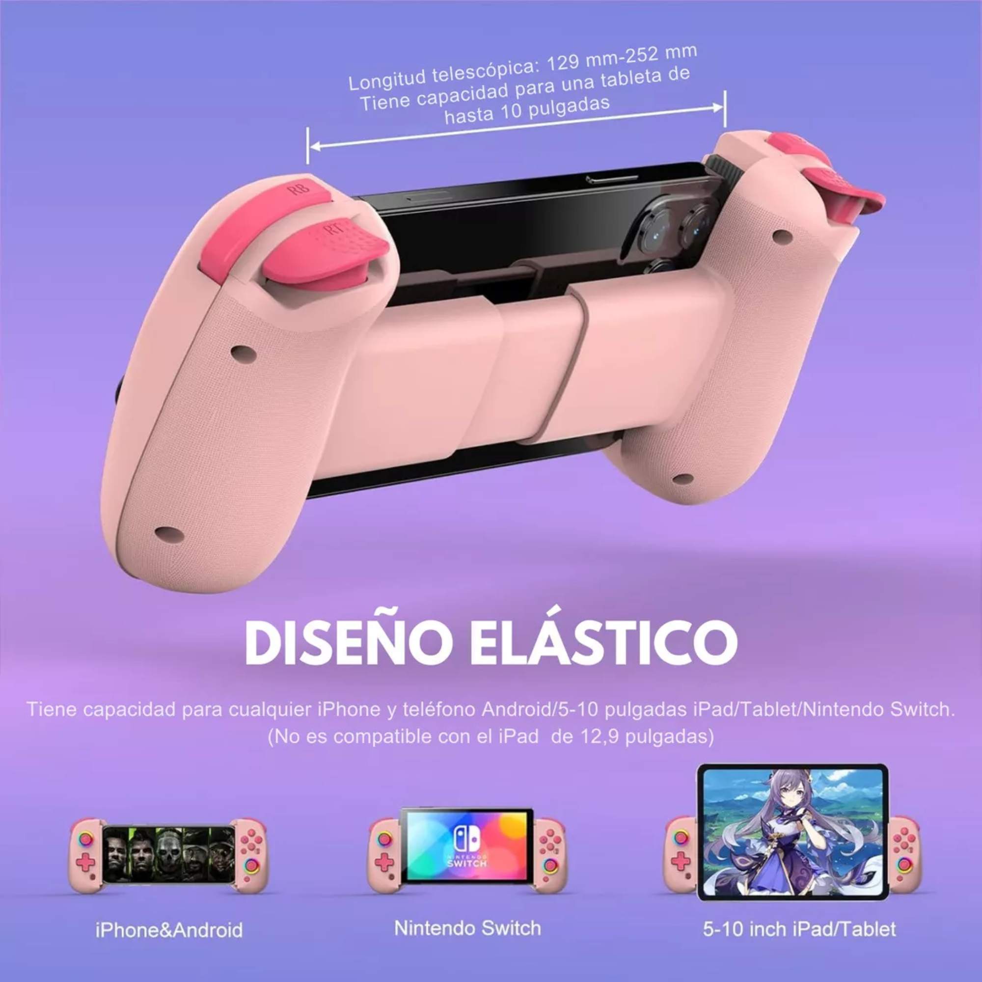 Control Gamepad Bsp D8 Joystick Rgb Hall Effect  Compatible Con iPhone, Android, Nintendo, Ps3, Ps4, Ps5,Color Rosa