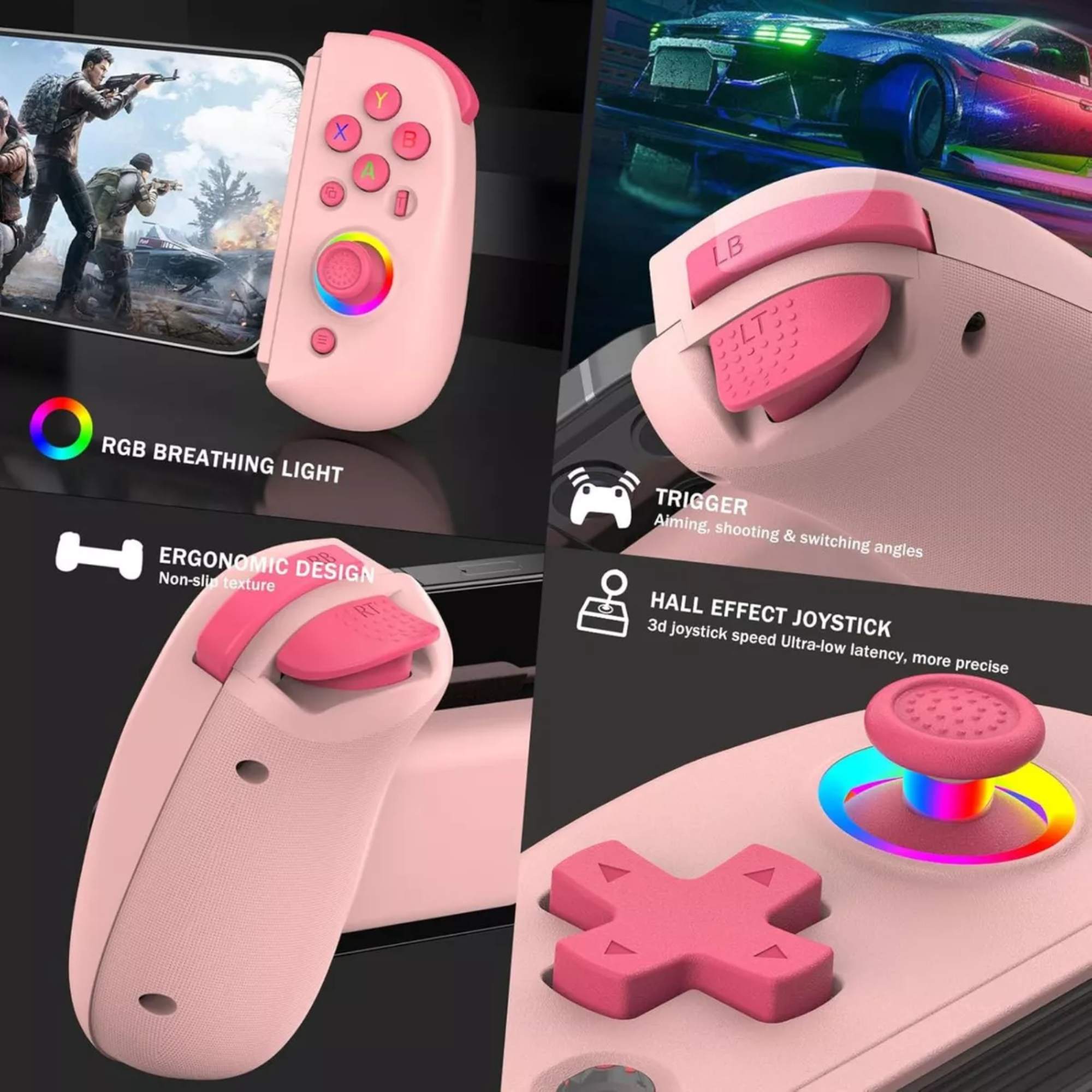 Control Gamepad Bsp D8 Joystick Rgb Hall Effect  Compatible Con iPhone, Android, Nintendo, Ps3, Ps4, Ps5,Color Rosa