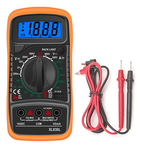 Multímetro Digital Lcd Portátil Ac/dc Xl830l Voltimetro negro naranja.