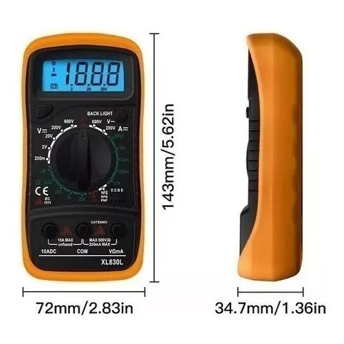 Multímetro Digital Lcd Portátil Ac/dc Xl830l Voltimetro negro naranja.