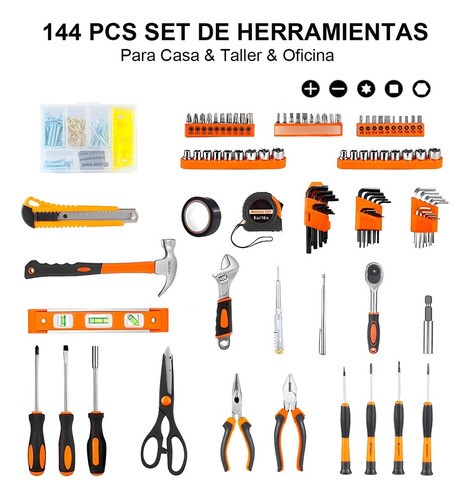 Juego De Herramientas Mecánicas Caja 144 Pzas Completos Kit.