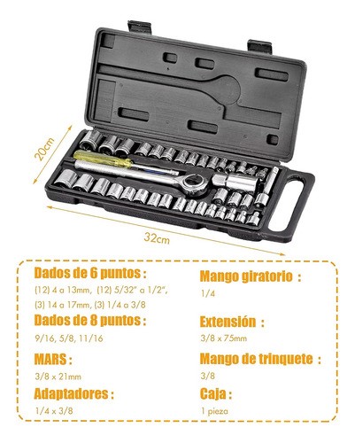 40pz Juego De Dados De Acero Conveniente Con Matraca.