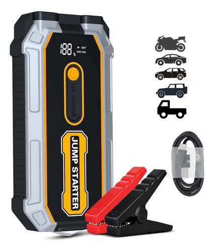 Bateria Coche Arranque Emergencia negro gris amarillo.