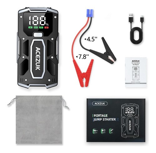 Arrancador De Batería De Auto Con Pantalla Para 8 Cilindros.