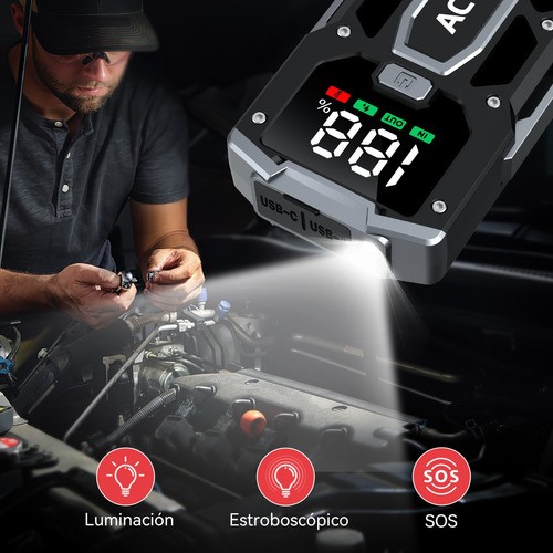 Arrancador De Batería De Auto Con Pantalla Para 8 Cilindros.