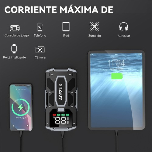 Arrancador De Batería De Auto Con Pantalla Para 8 Cilindros.