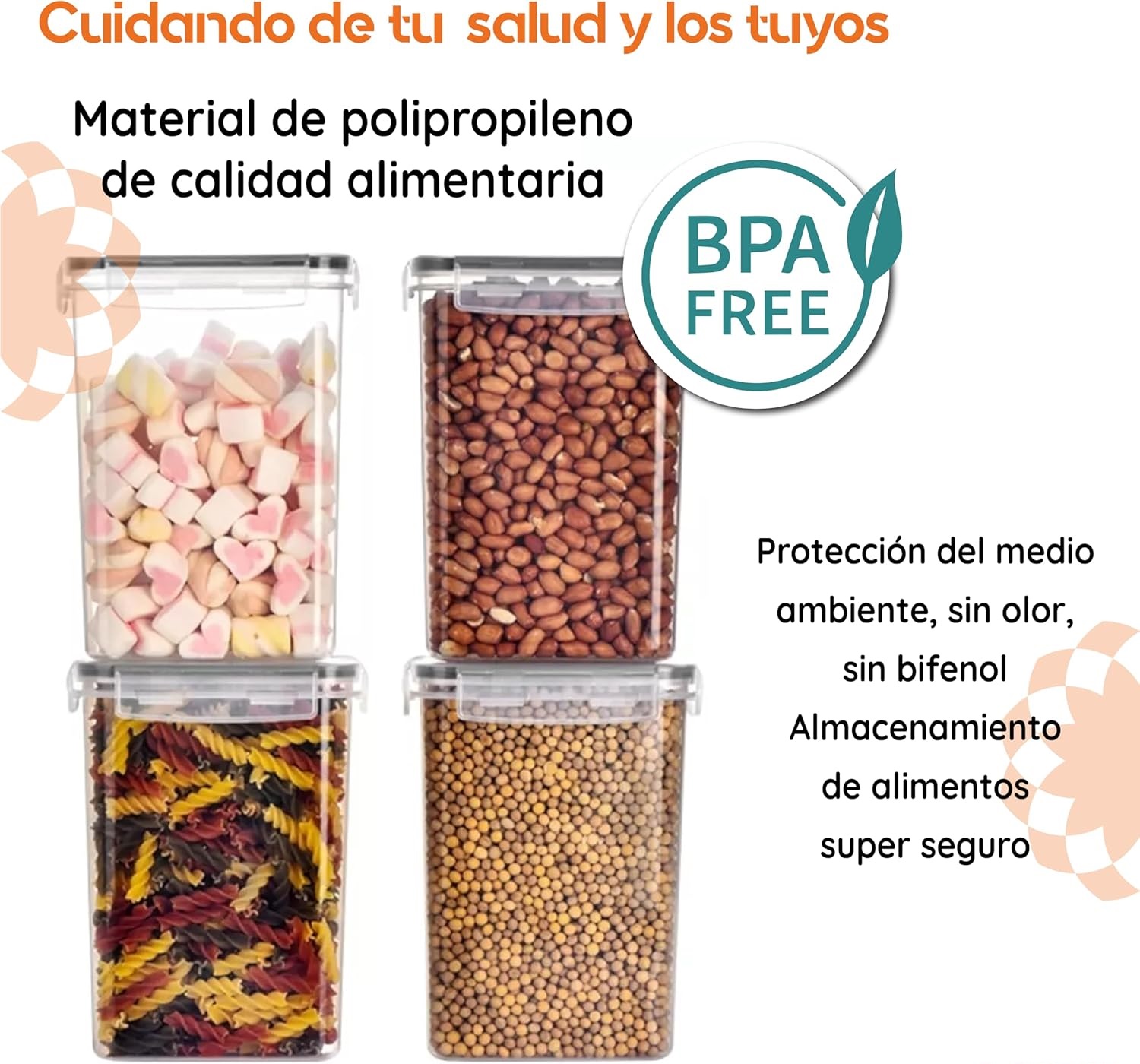 Juego de recipientes herméticos para almacenamiento de alimentos, organización y almacenamiento de cocina, sin BPA, con etiquetas, marcador y cucharas (42 Unidades).