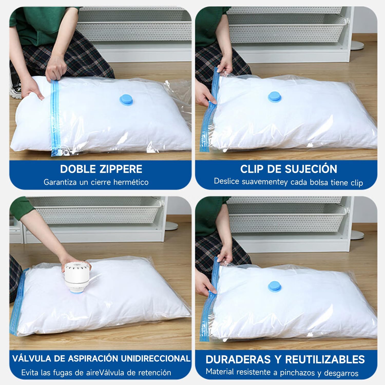 Bolsa de Almacenamiento de Compresión Al Vacío con Bomba Eléctrica de Aire, Bolsas de Vacío para Ropa, Bolsas para Ahorrar Espacio(10 Pack).