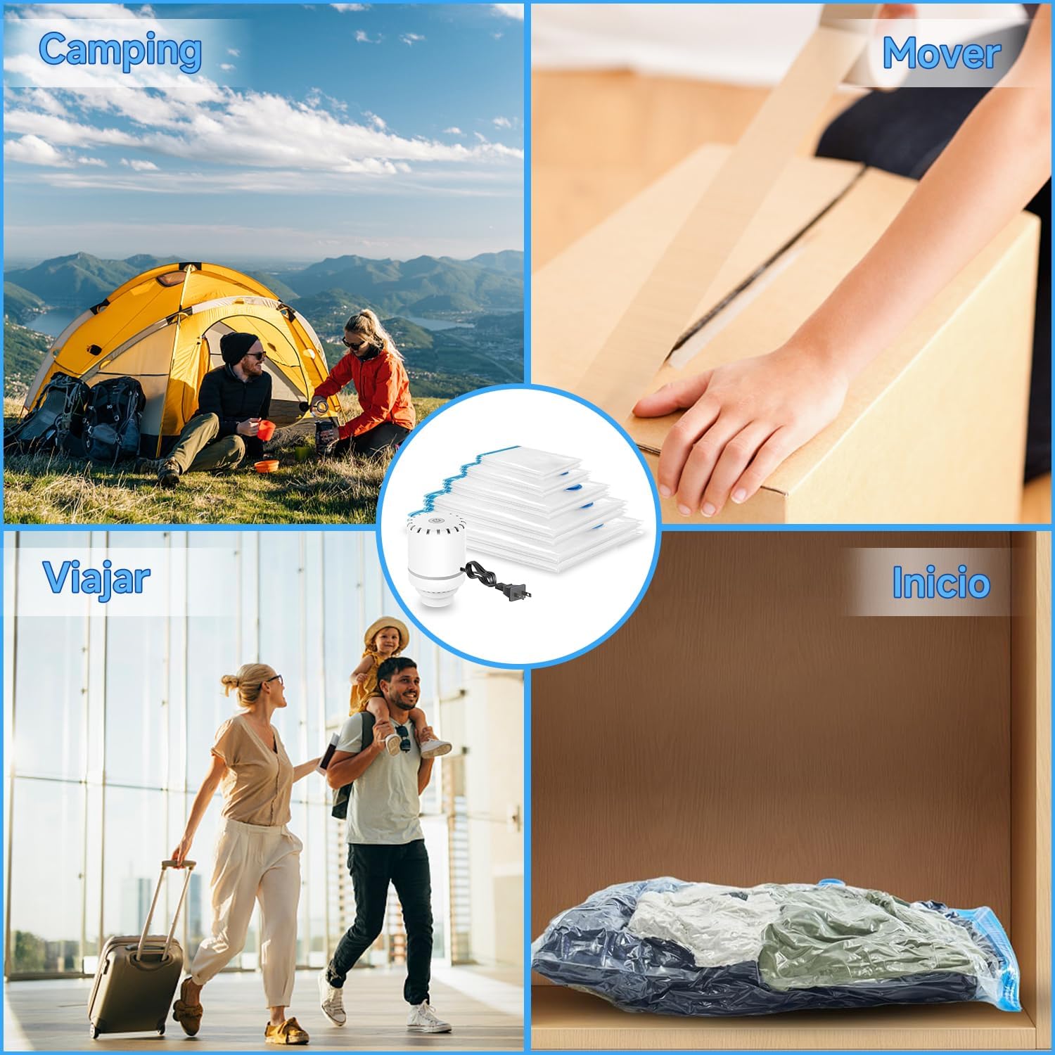 Bolsa de Almacenamiento de Compresión Al Vacío con Bomba Eléctrica de Aire, Bolsas de Vacío para Ropa, Bolsas para Ahorrar Espacio(10 Pack).