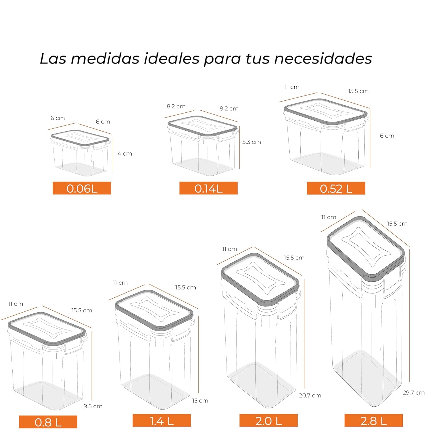Juego de recipientes herméticos para almacenamiento de alimentos, organización y almacenamiento de cocina, sin BPA, con etiquetas, marcador y cucharas (42 Unidades).